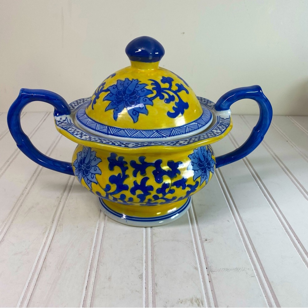 Yellow & blue floral 2 pice ceramic dish